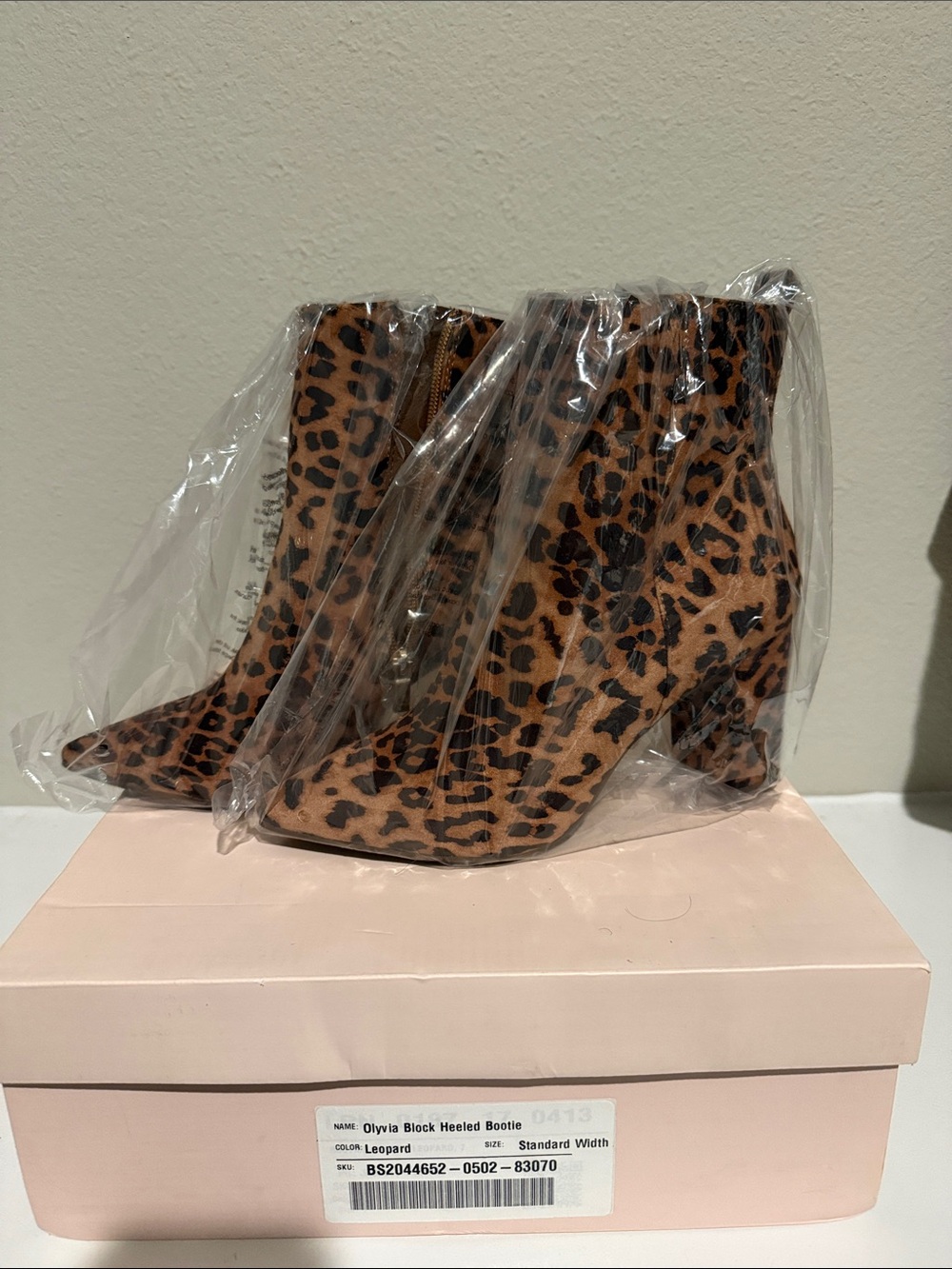 JustFab Leopard Print Pointed Toe Block Heel Booties - Brown/Black